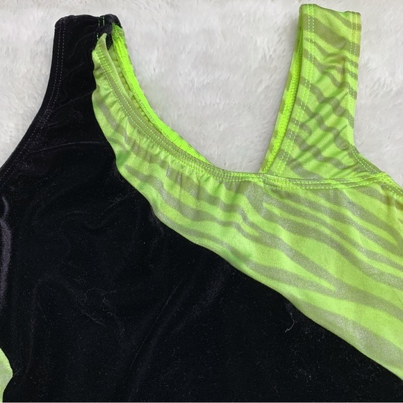 GK Elite Girl's Gymnastic Dance Leotard Black Green Neon Zebra Print Size AM - Picture 3 of 14